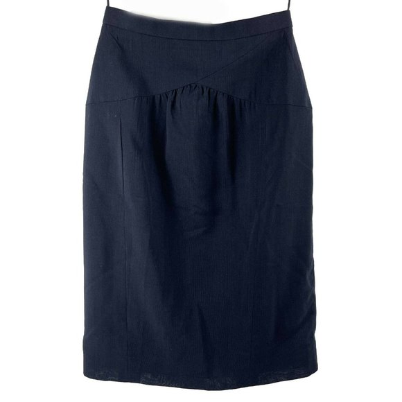 CHANEL - Wool Suit Cascade Jacket and Skirt - CC Buttons - Navy / Gold 36 US 6 - Picture 5 of 13